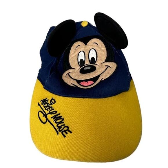Mickey Mouse Hat Disney Parks Ears Snap Back Navy Blue Yellow Adult - Picture 1 of 3